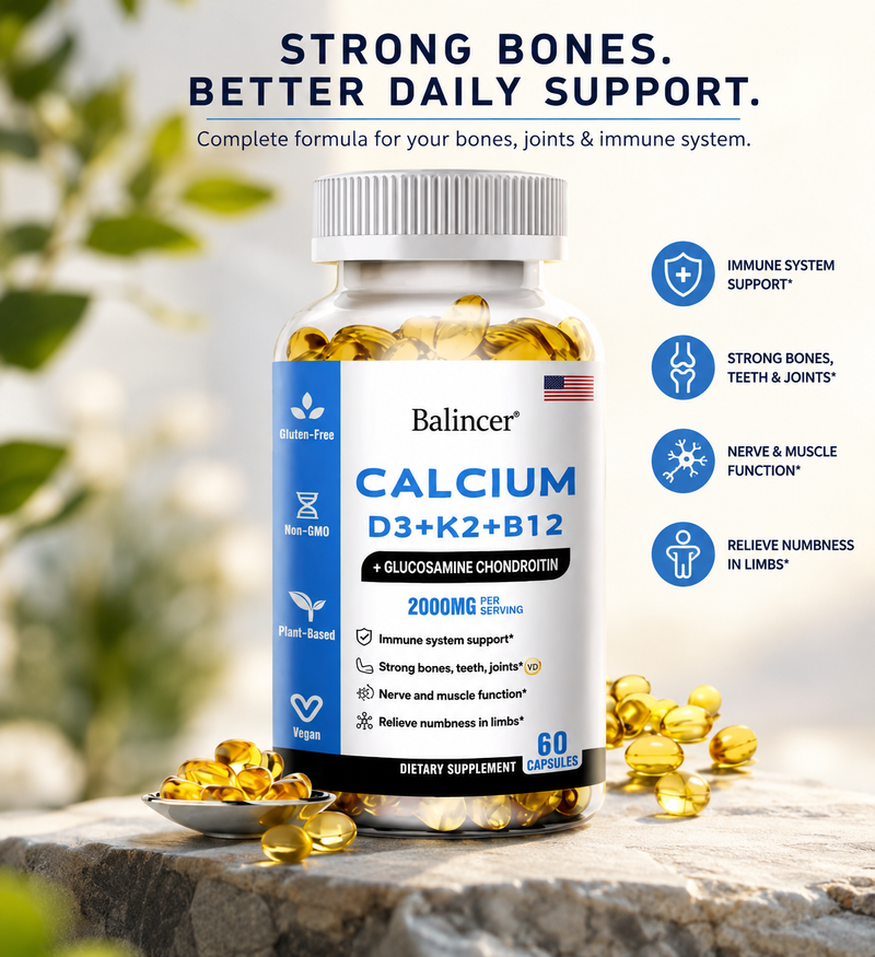Calcium + D3 + K2 + B12 — Soutien Osseux et Musculaire